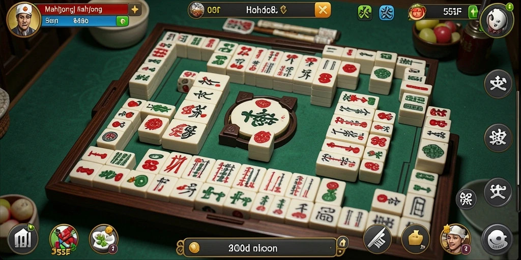 Screenshot gameplay 555F menunjukkan pemain menyusun ubin Mahjong.