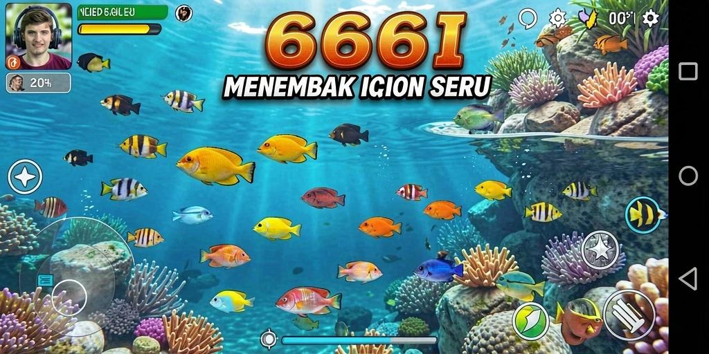 Tampilan gameplay seru 666I dengan aksi menembak ikan.