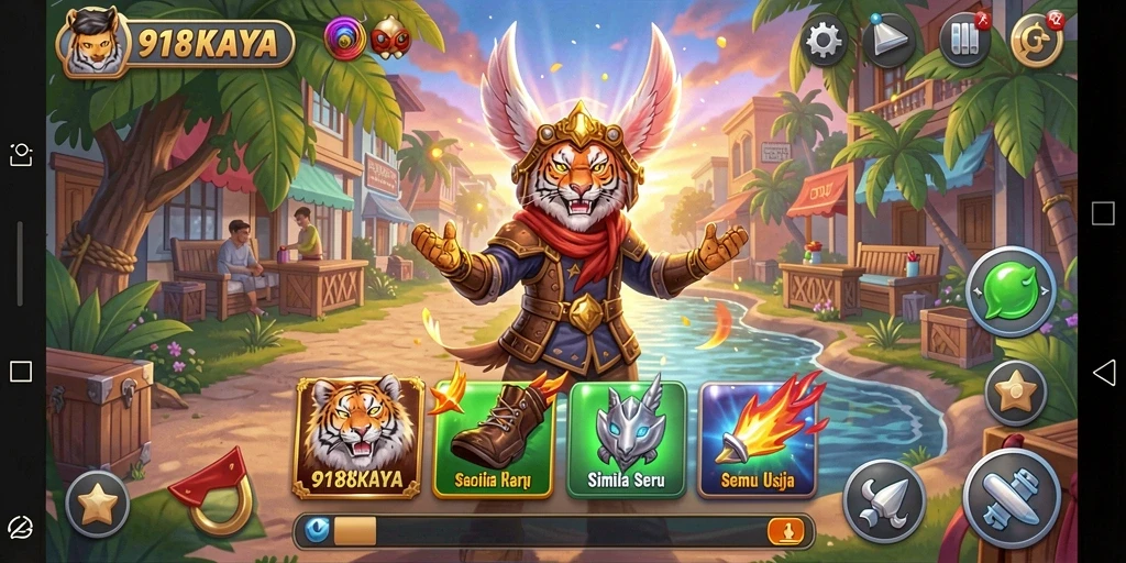 Tangkapan layar utama 918KAYA menampilkan pemain yang membangun dunia virtual.