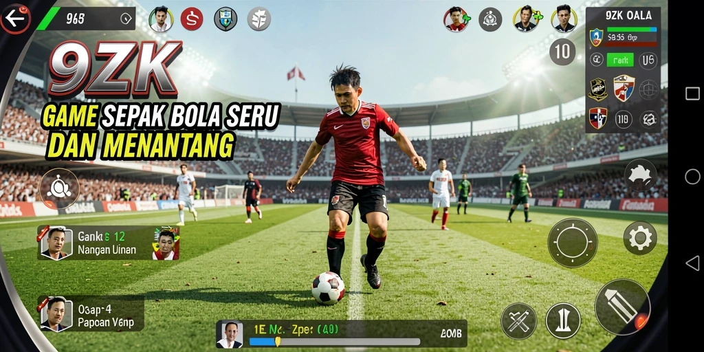 Screenshot 9ZK menampilkan pemain dalam aksi saat bermain sepak bola.