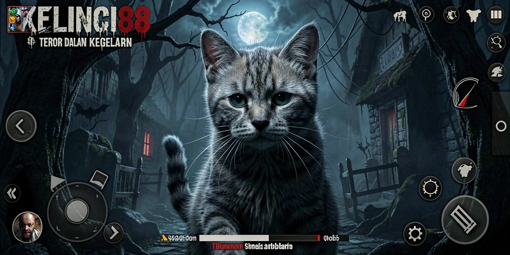 Screenshot gameplay KELINCI88 menampilkan suasana horror yang mencekam.