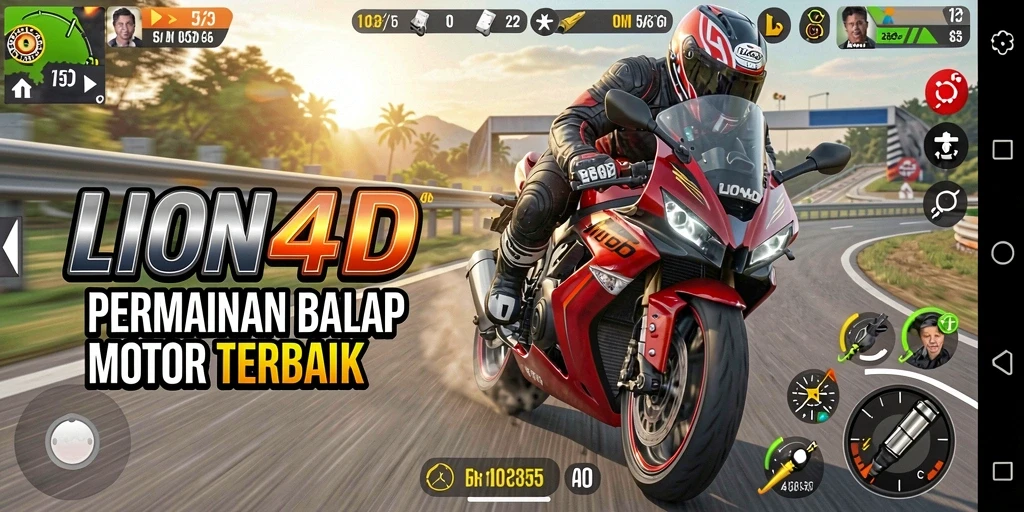 Tampilan gameplay LION4D dengan balapan motor yang mendebarkan.