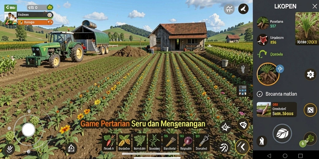 Screenshot menunjukkan petani sedang merawat tanaman dengan cara menyenangkan.