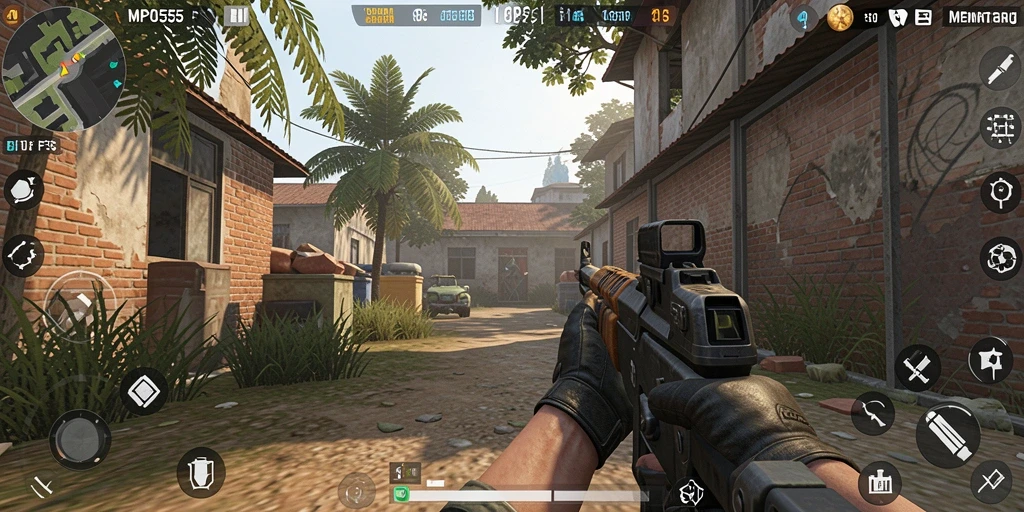 Tangkapan layar MPO555 menampilkan aksi pertempuran FPS yang intens.