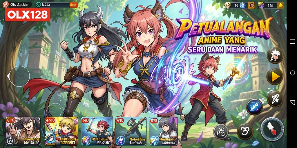 Tangkapan layar gameplay OLX128 yang menampilkan aksi seru karakter Anime.