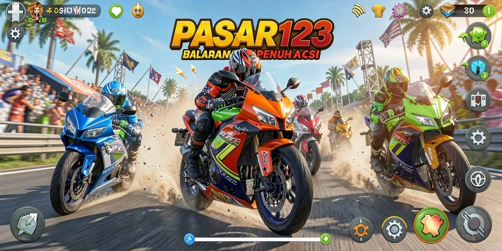 Gameplay PASAR123 yang mendebarkan dalam balapan motor.
