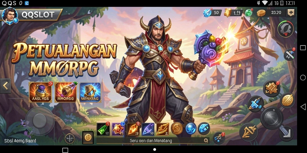 Tampilan gameplay <strong>QQSLOT</strong> yang menakjubkan dengan pertarungan seru dan eksplorasi dunia.