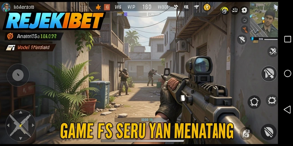 Screenshot gameplay REJEKIBET menampilkan pertempuran FPS yang dramatis.