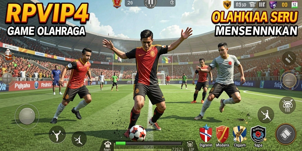 Screenshot utama RPVIP4 menampilkan aksi seru di lapangan olahraga.