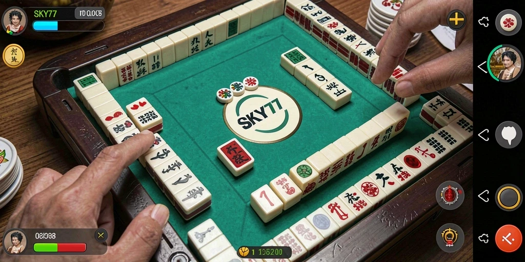 Tangkapan layar menunjukkan serunya gameplay Mahjong di SKY77.