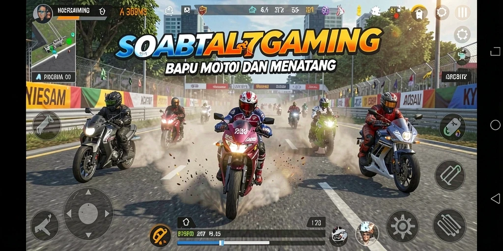 Screenshot utama SOBATGAMING menampilkan balapan motor yang seru.