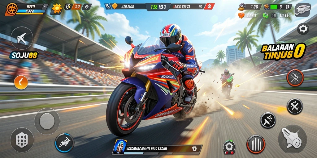 Tampilan gameplay seru balapan motor di SOJU88.