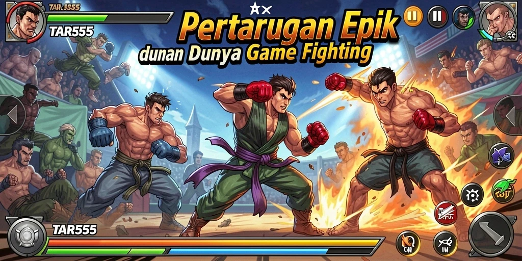 Tangkapan layar TAR555 menampilkan aksi pertarungan seru dan karakter dinamis.