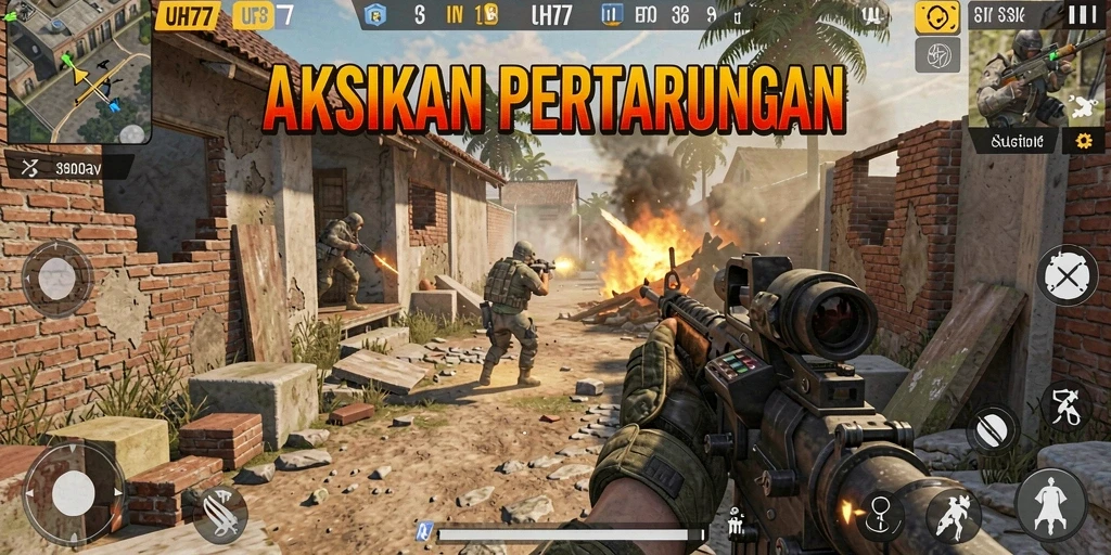 Tampilan gameplay seru UH77 yang penuh aksi dan strategi.