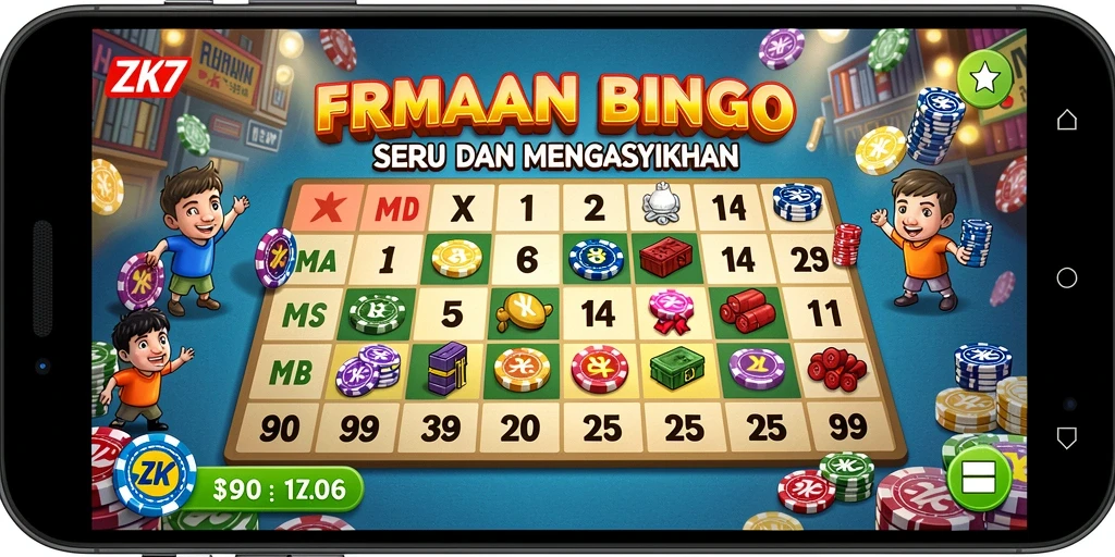 Tampilan utama ZK7 menampilkan gameplay Bingo yang seru dan interaktif.